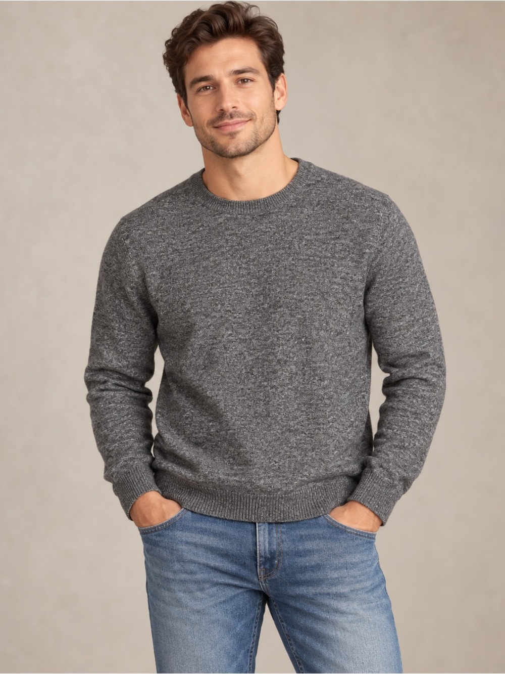 Men’s Heather Gray Crewneck Pullover Sweater Long Sleeve XL
